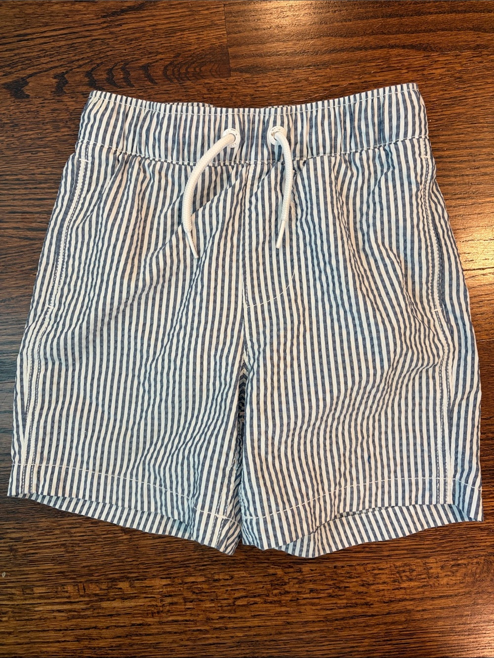 GAP Blue and White Striped Drawstring Swim Trunks